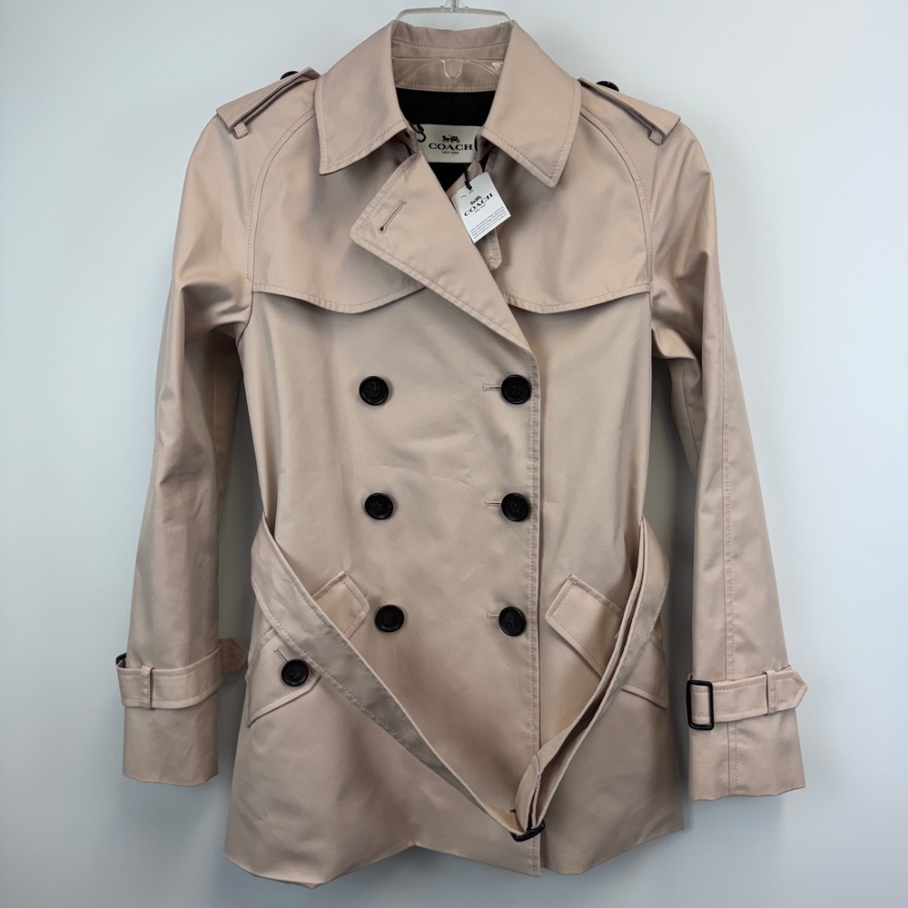 Coach Womens Solid Short Trench Coat Belted Quartz Beige XXS F86050 NWT NEW